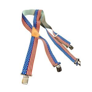 Vintage Yankee Forge USA Flag Suspenders Adjustable 121cm Length Men's Patriotic